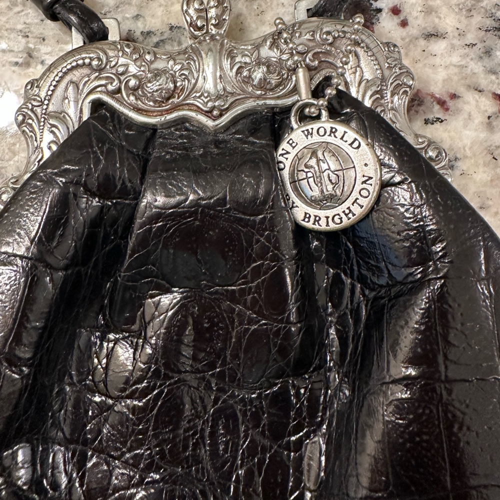 Brighton Black Leather Bag with Ornate Silver Detailing-